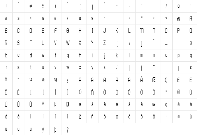 Heckler Condensed Bold Character Map