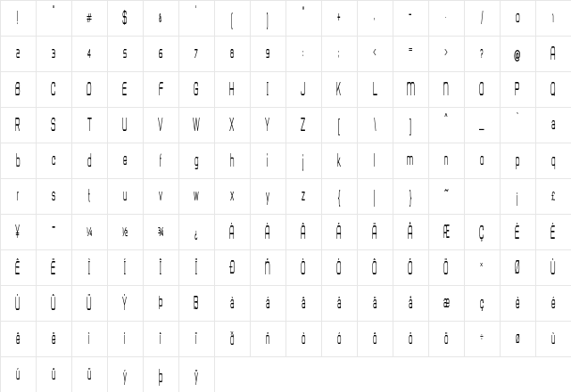 Heckler Extra-condensed Bold Character Map