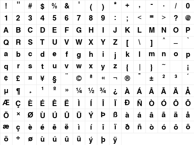 Helv Bold Character Map