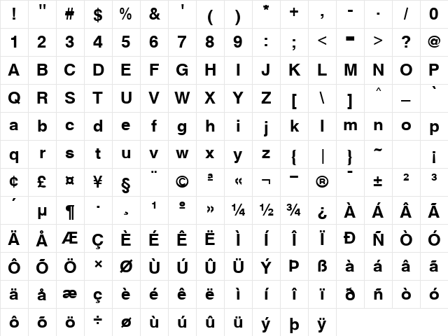 Helv Bold Character Map