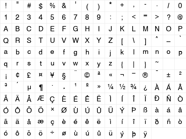 Helv Normal Character Map