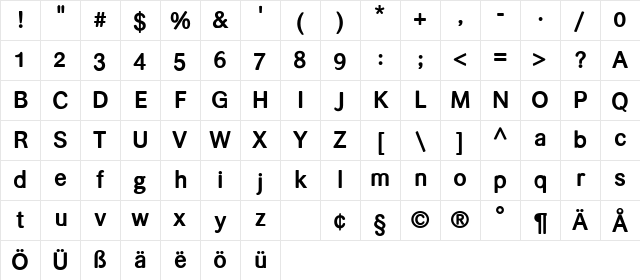 helvari Bold Character Map