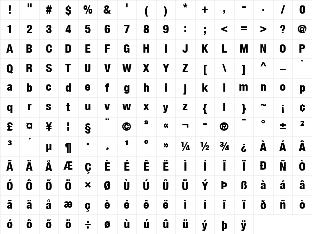Helvetica Neue Heavy Condensed Character Map
