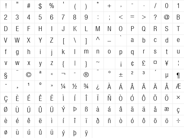 Helvetica Neue LT Com 47 Light Condensed Character Map Helvetica Neue LT Com 47 Light Condensed Character Map
