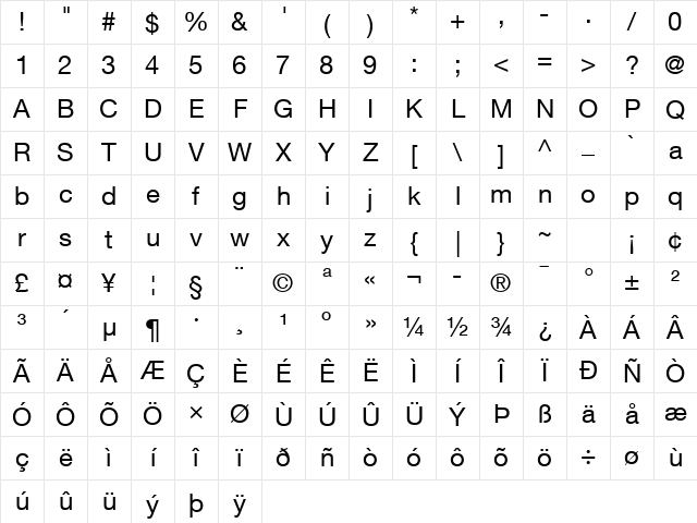 Helvetica Neue LT Com 55 Roman Character Map