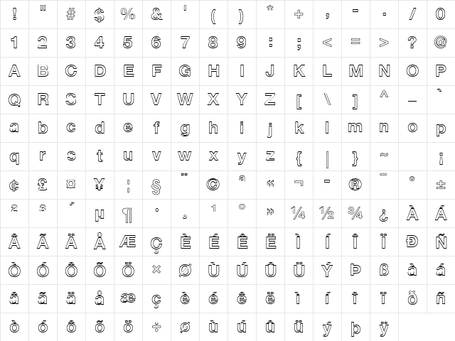 Helvetica Neue LT Com 75 Bold Outline Character Map