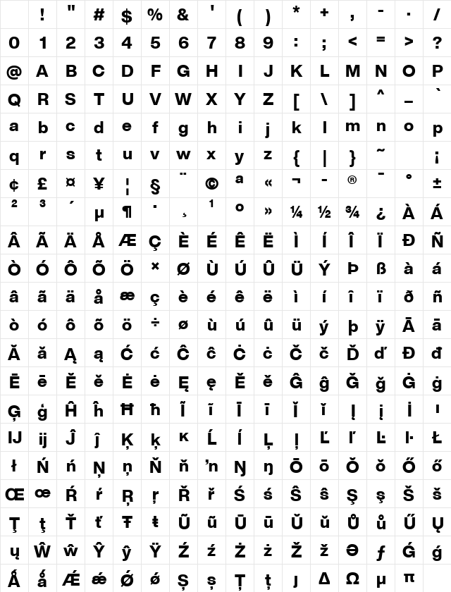 ExtraBold Regular Character Map ExtraBold Regular Character Map