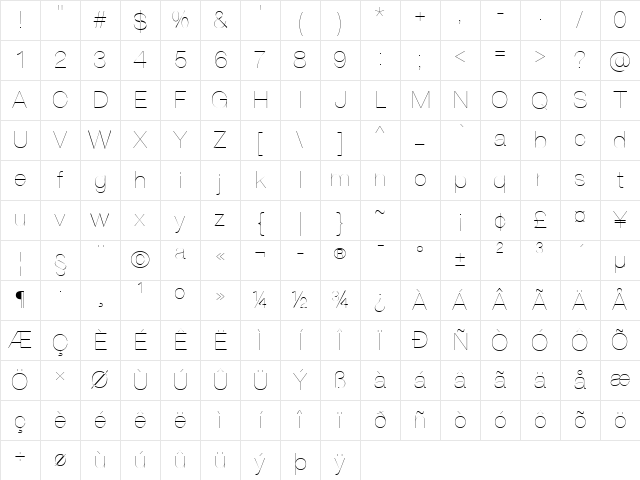 Thin Regular Character Map
