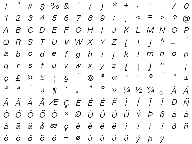 Light Regular Character Map Light Regular Character Map
