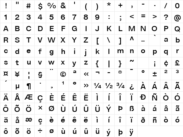 Medium Regular Character Map Medium Regular Character Map