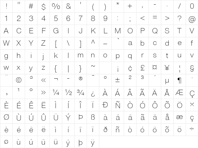 Light Regular Character Map Light Regular Character Map