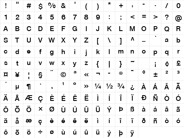 Medium Regular Character Map Medium Regular Character Map