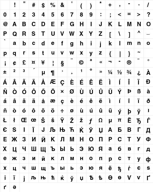 Helvetica LT Std Bold Character Map Helvetica LT Std Bold Character Map