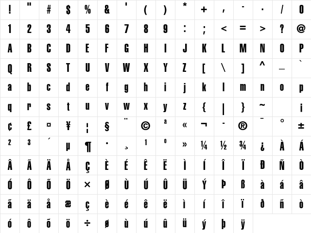 Helvetica LT Std Extra Compressed Character Map
