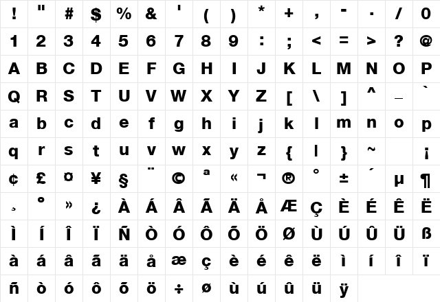 HelveticaNeue Regular Character Map