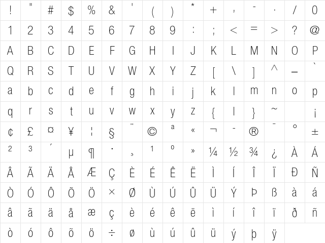 Helvetica Neue LT Std 37 Thin Condensed Character Map Helvetica Neue LT Std 37 Thin Condensed Character Map