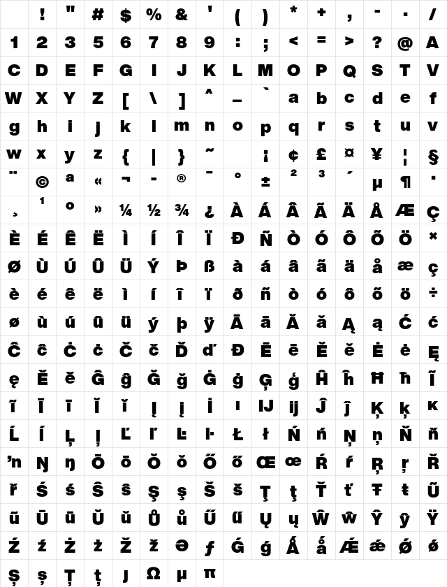 ExtraBlack Regular Character Map ExtraBlack Regular Character Map