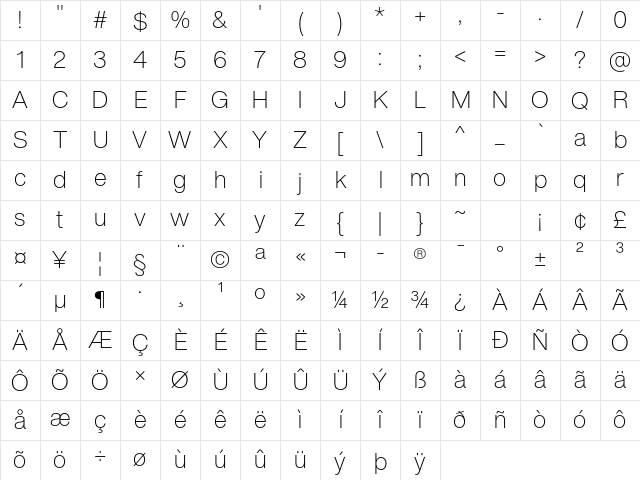 Light Regular Character Map
