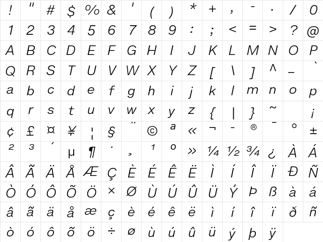 Light Regular Character Map Light Regular Character Map