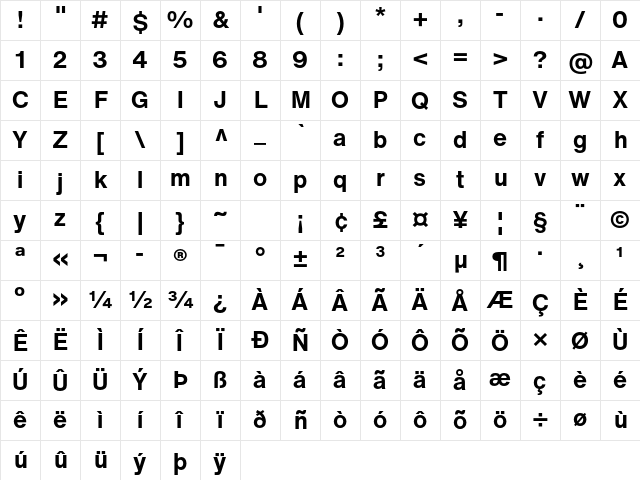 Bold Regular Character Map