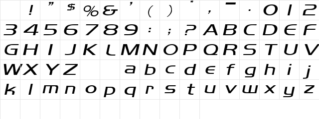 MikityExtended Italic Character Map MikityExtended Italic Character Map