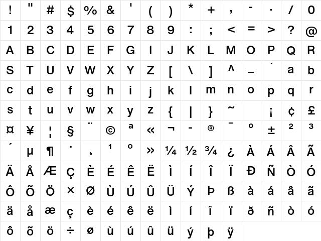 Medium Regular Character Map Medium Regular Character Map