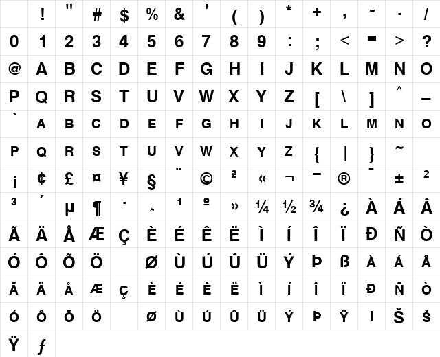 HelvExpert Bold Character Map