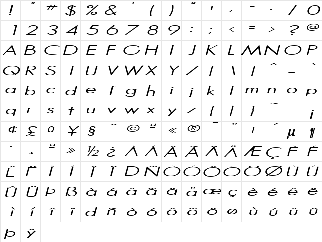 Hemet Bold Italic Character Map Hemet Bold Italic Character Map