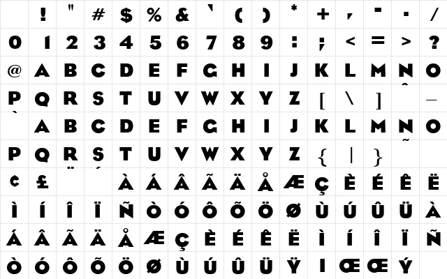 MilanBold Regular Character Map MilanBold Regular Character Map