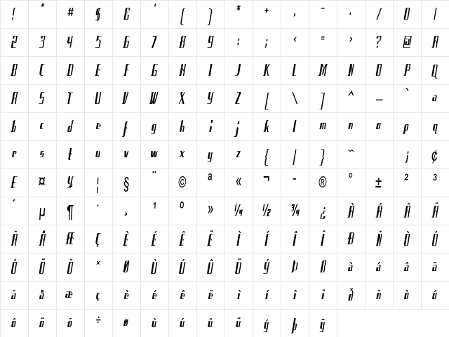 Hepton Condensed Bold Character Map