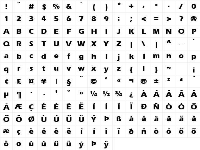 HErie Bold Character Map HErie Bold Character Map