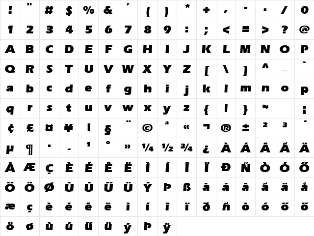 HErieBlack Bold Character Map
