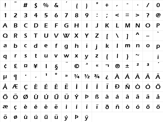 HErieBlack Normal Character Map