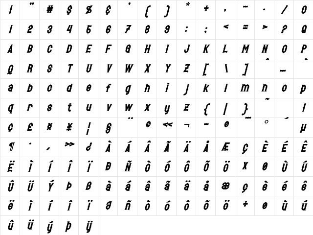Hetfield Bold Character Map