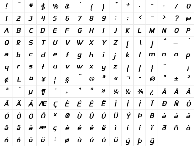 Hezia Bold Italic Character Map