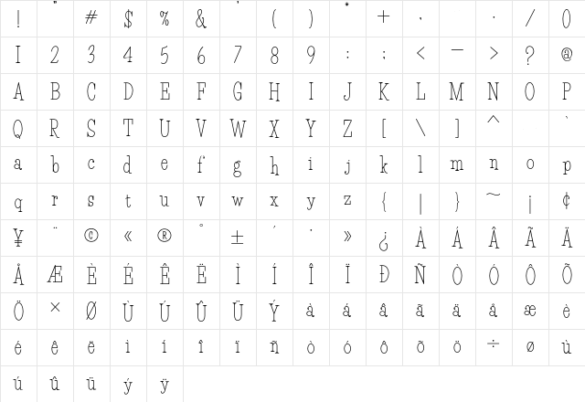 HFF Light Petals Regular Character Map