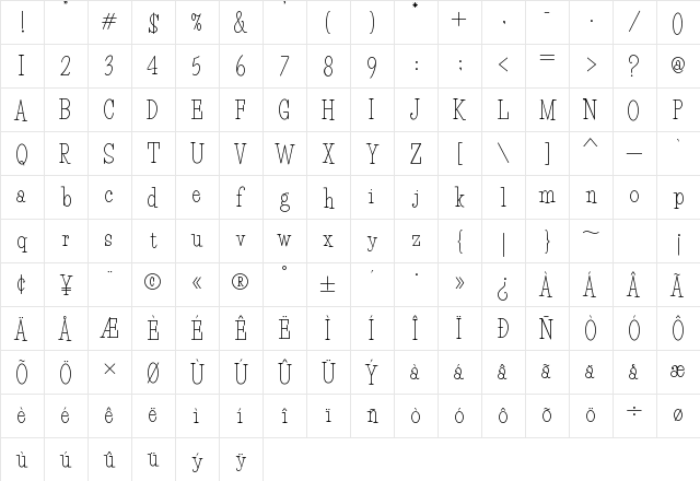 HFF Light Petals Regular Character Map