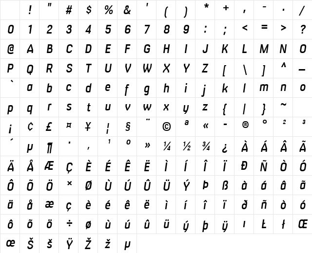 Milibus Sb Italic Character Map Milibus Sb Italic Character Map