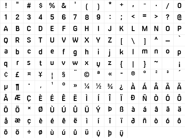 Milibus Sb Regular Character Map