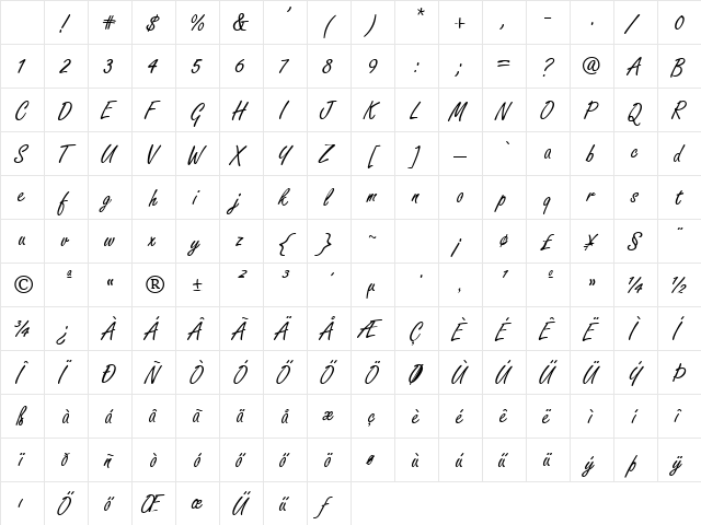 HFreeport Normal Character Map