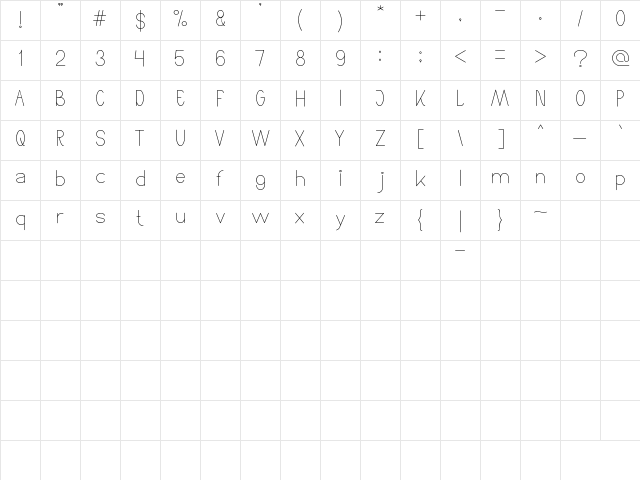 High Thin LIGHT Regular Character Map