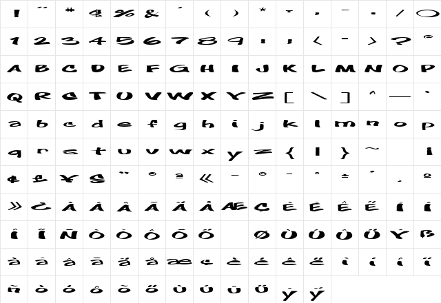 HighGoal73 Regular Character Map HighGoal73 Regular Character Map