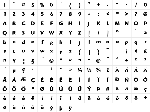 ITC Highlander Std Bold Character Map