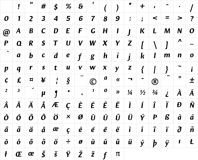 Hildegard LT Std Bold Italic Character Map Hildegard LT Std Bold Italic Character Map