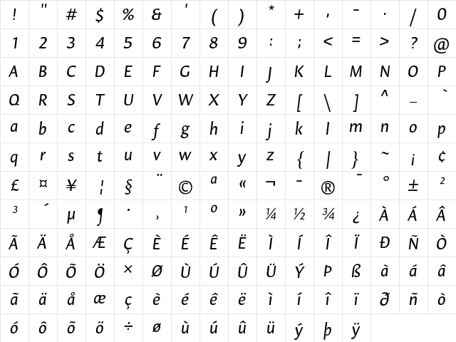 Hildegard LT Std Italic Character Map