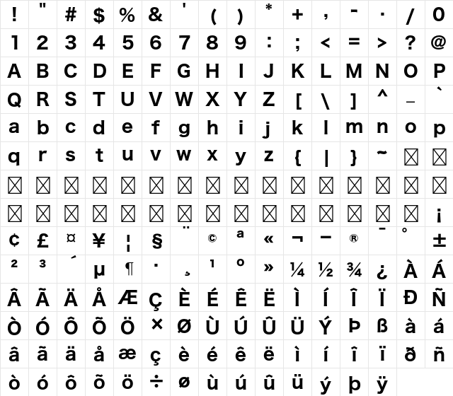 Hiragino Kaku Gothic StdN W7 Character Map