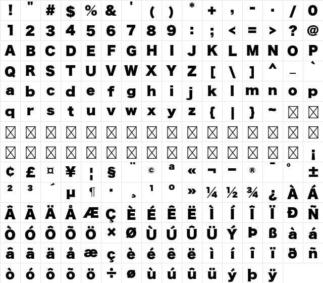 Hiragino Kaku Gothic StdN W9 Character Map