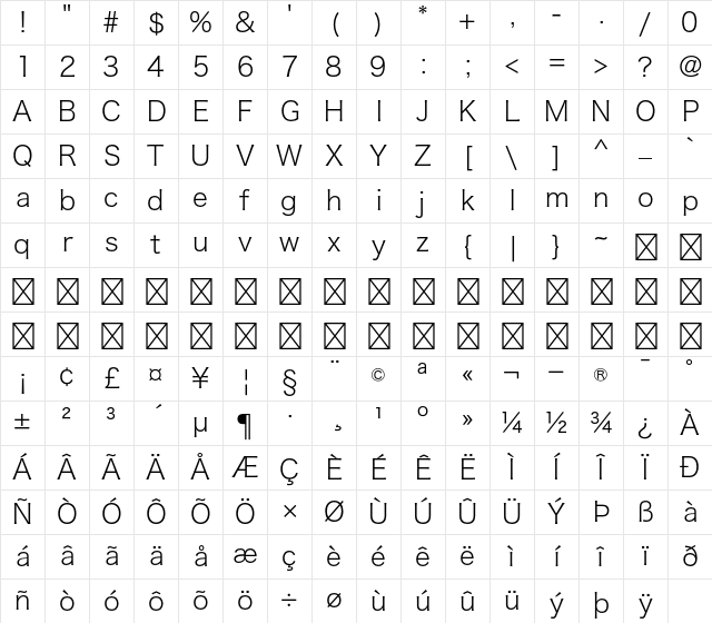 Hiragino Kaku Gothic Std W2 Character Map