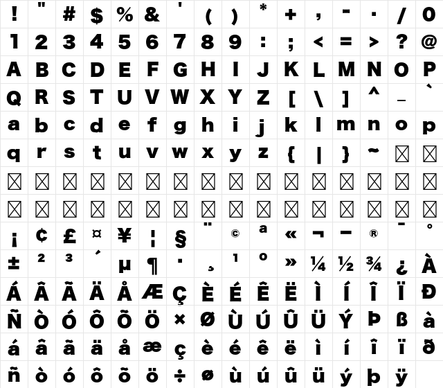 Hiragino Kaku Gothic Std W9 Character Map
