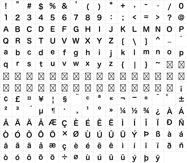 Hiragino Maru Gothic StdN W6 Character Map